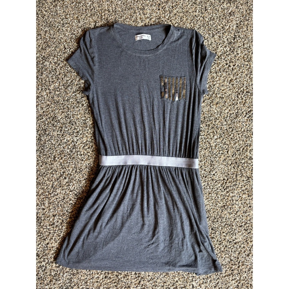 Abercrombie Kids Gray Tshirt Dress Size 15/16 Sequin Pocket Short Sleeve